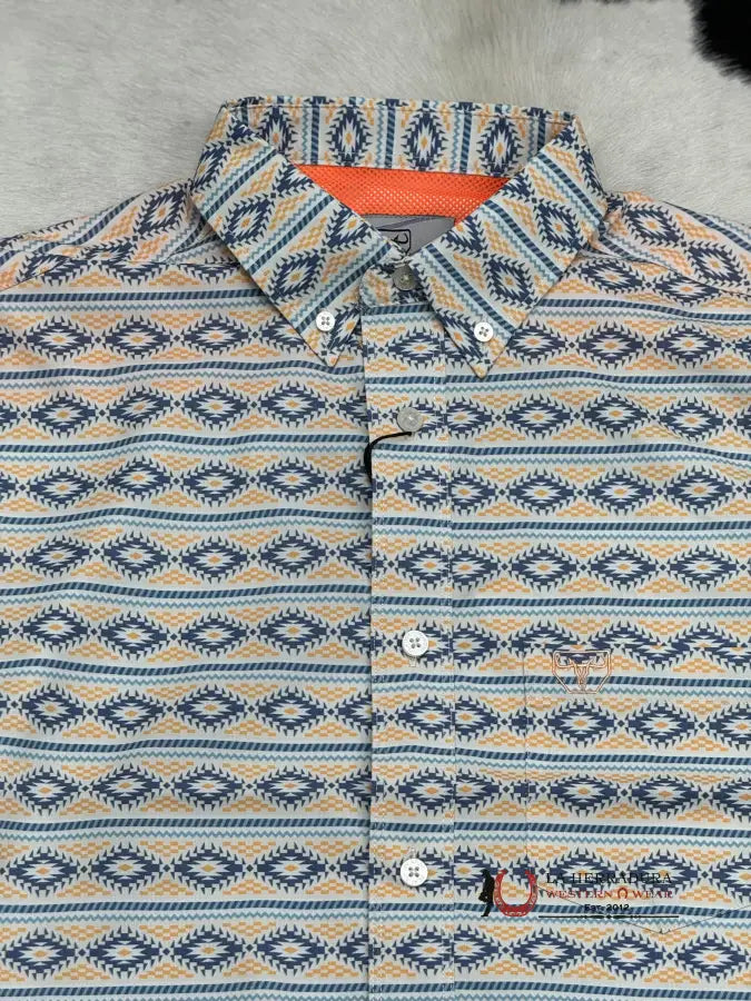 Blue Aztec Short Sleeve Shirt Teal Ropa Hombres