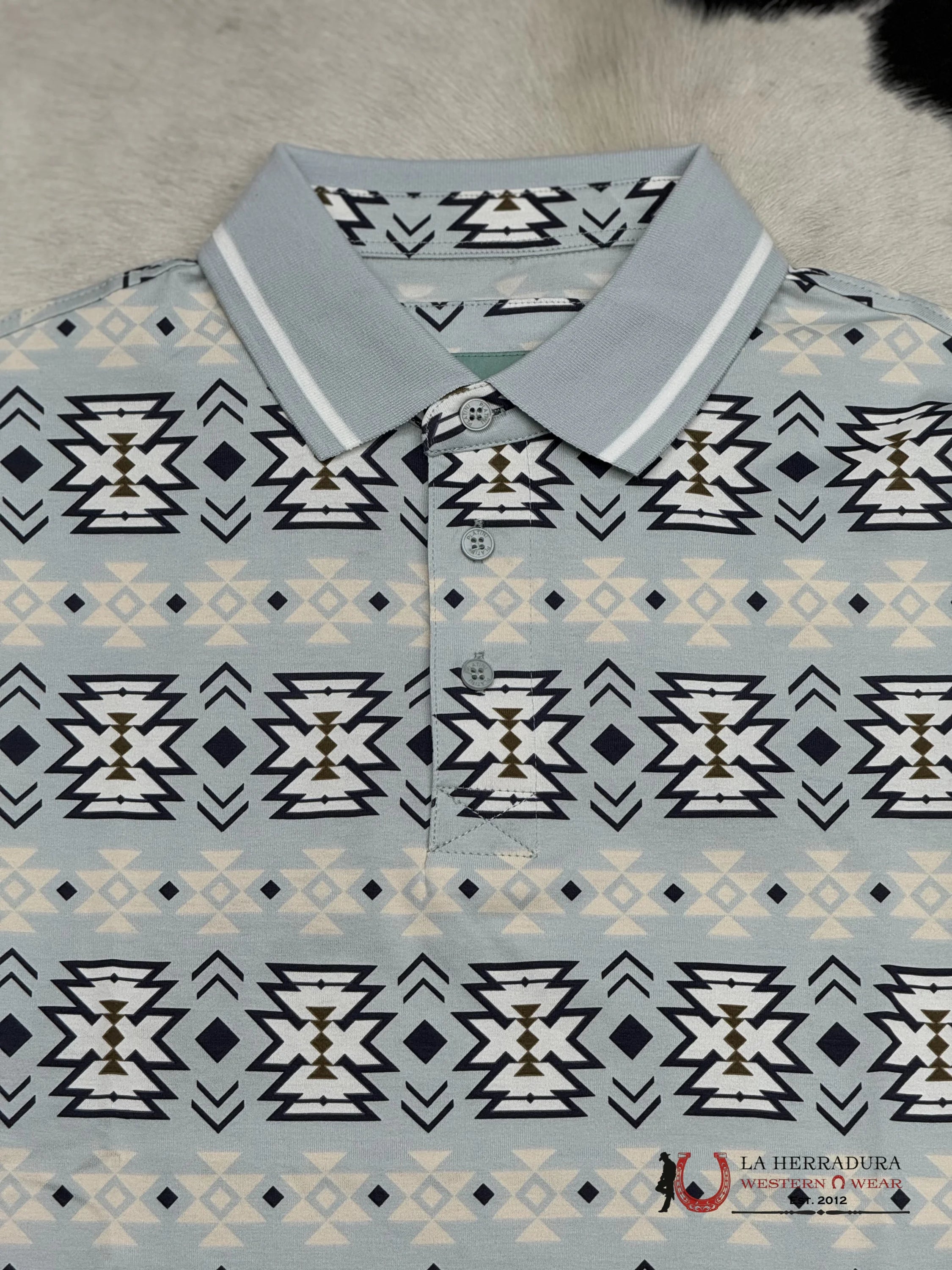 Blue Polo Aztec Short Sleeve Shirt Teal Ropa Hombres