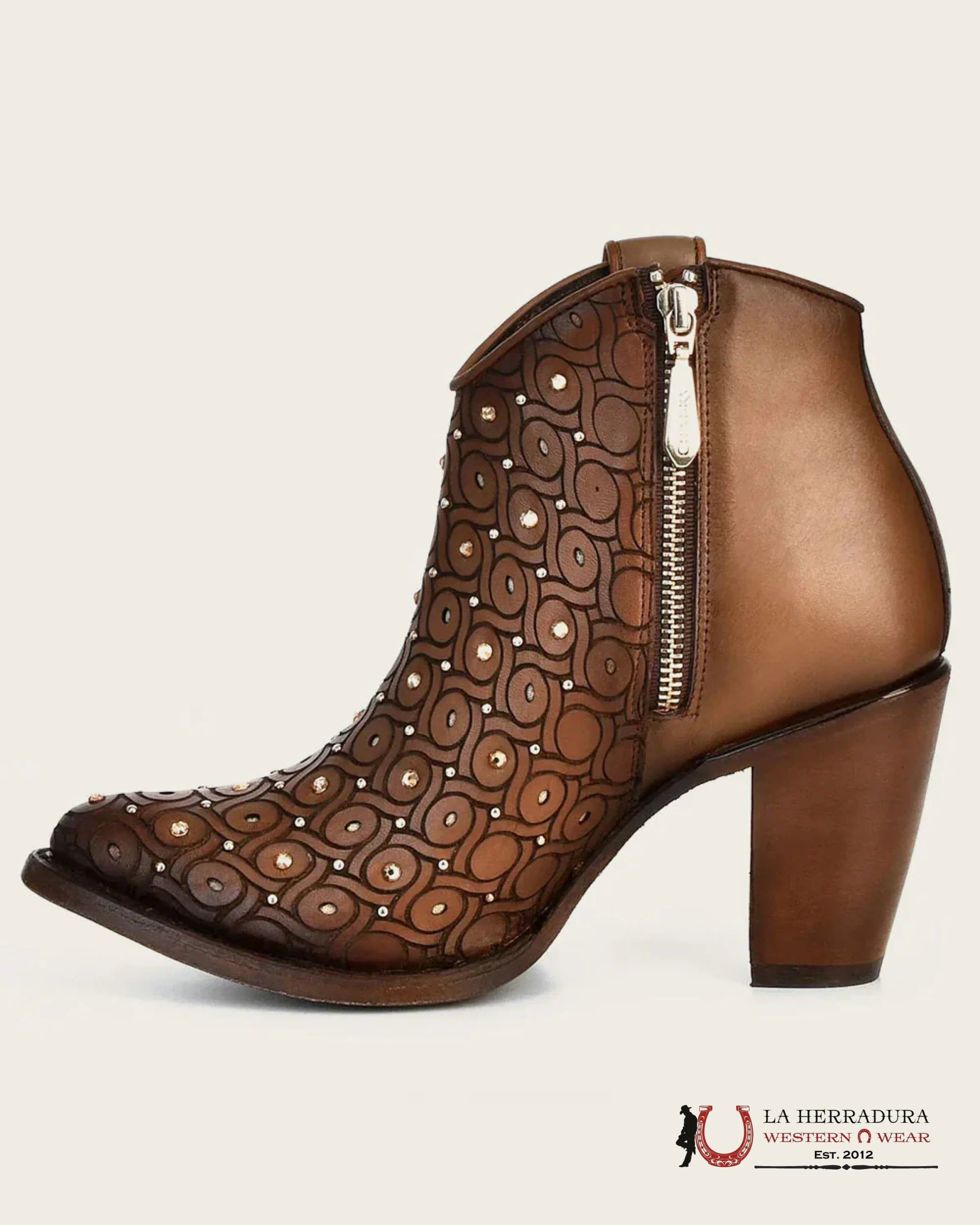 Botin Cuadra Crust Maple Miel LASER CRISTALS STUFS ROUND TOE BOTAS MUJERES