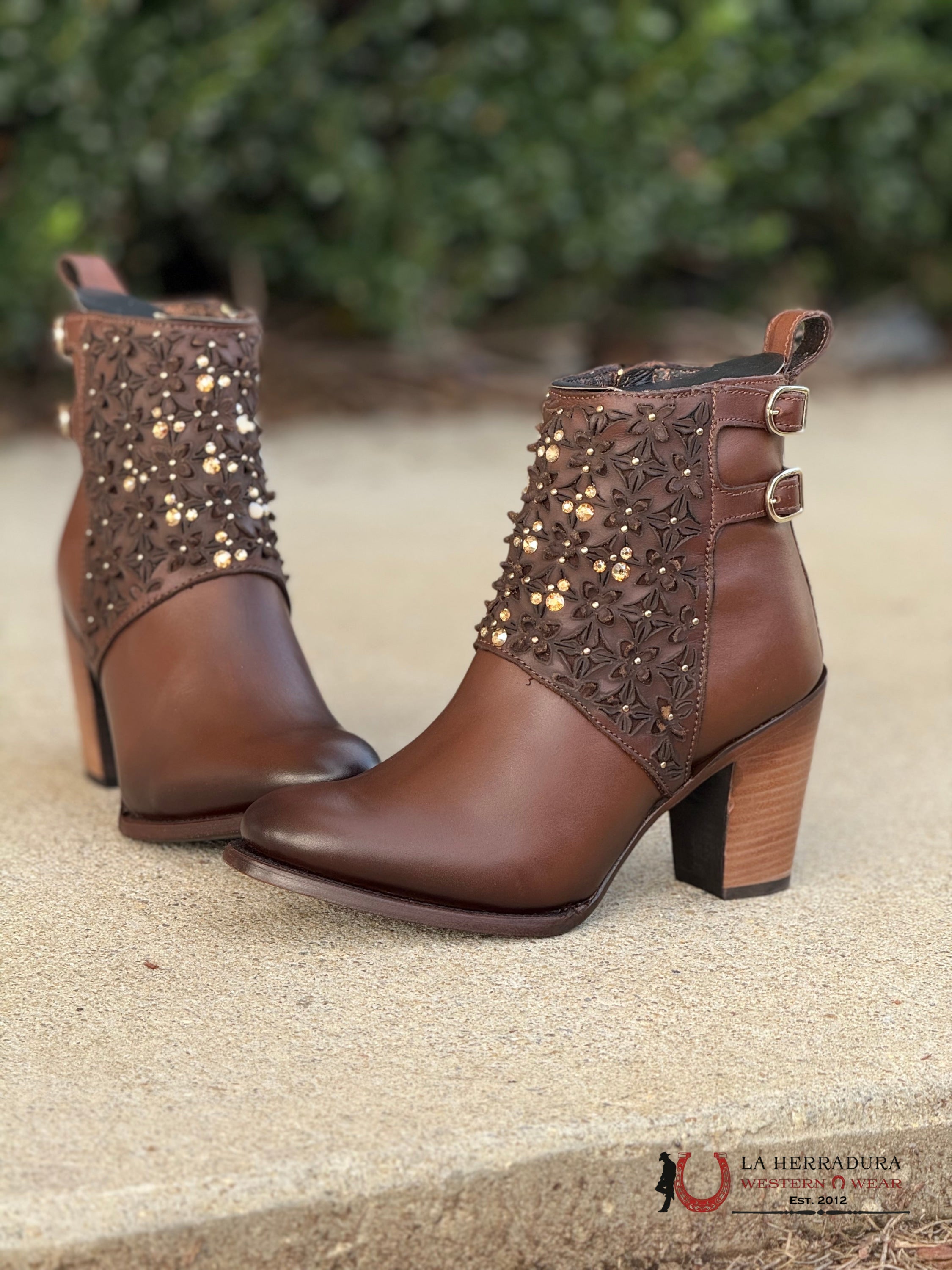 Botin Cuadra Res Moroni Moka Laser Cristals Round Toe Botas Mujeres