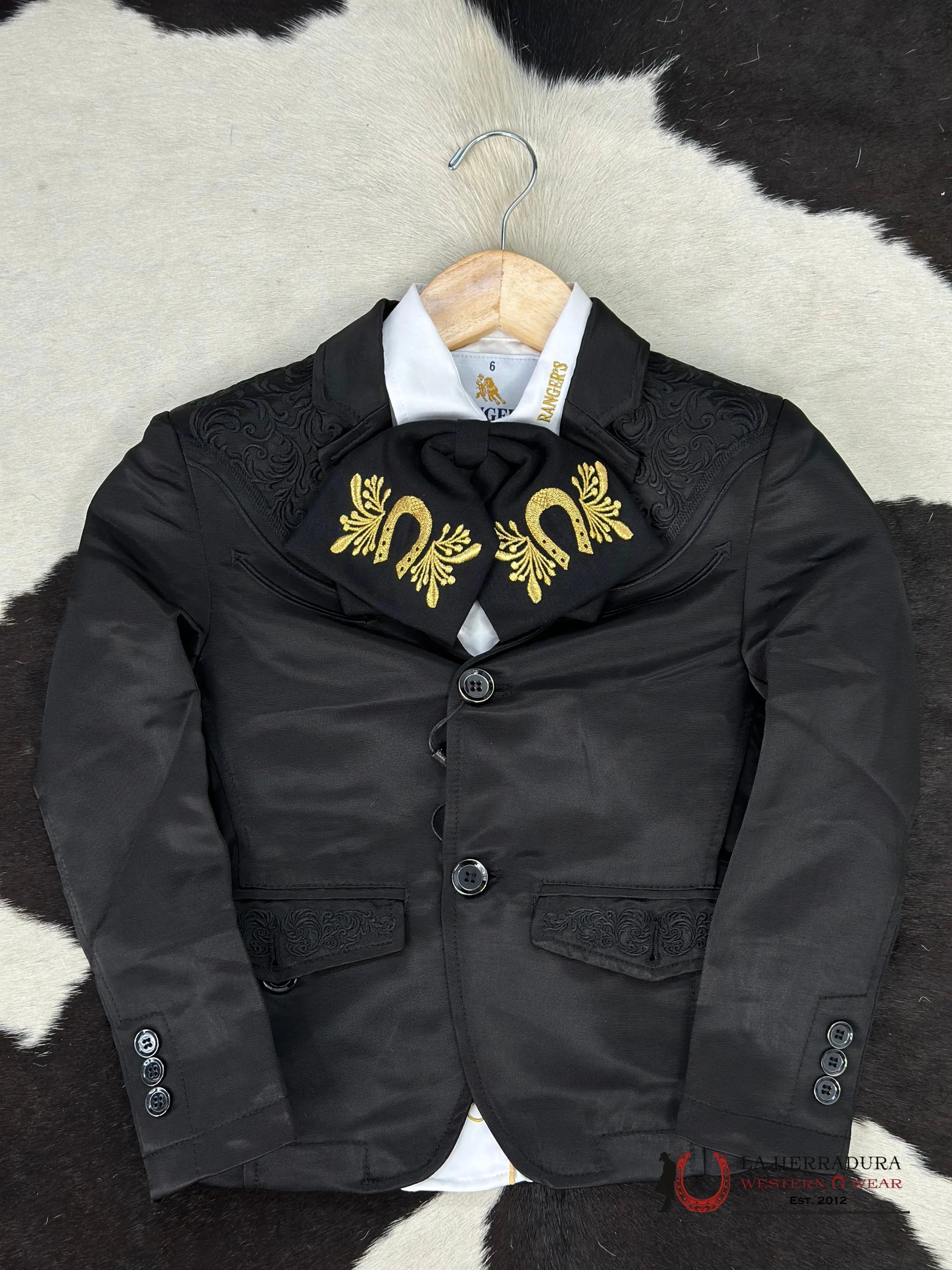 Boys Black Embroidered Bordado Blazer Niños