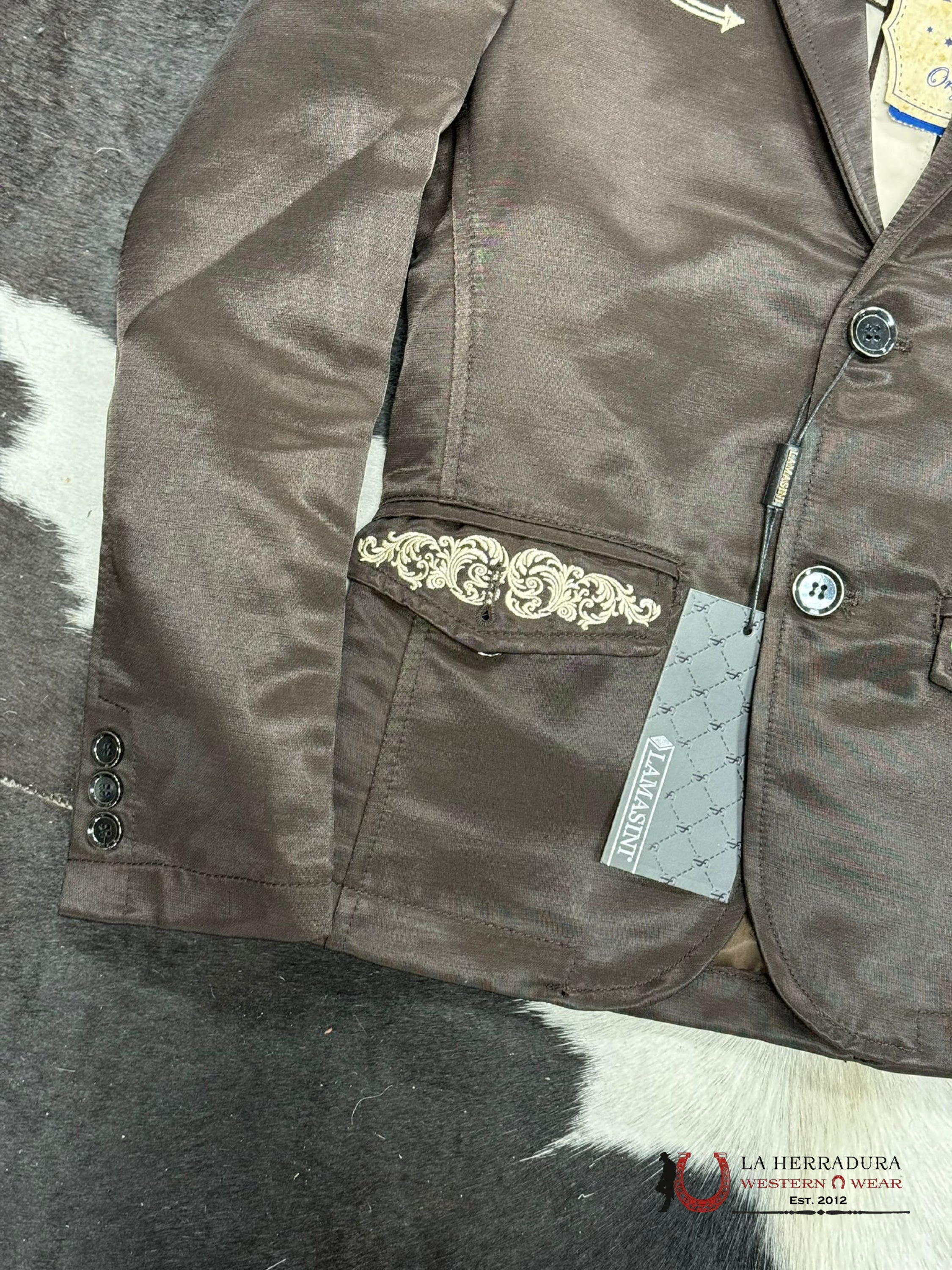 Boys Brown Embroidered Bordado Blazer Niños