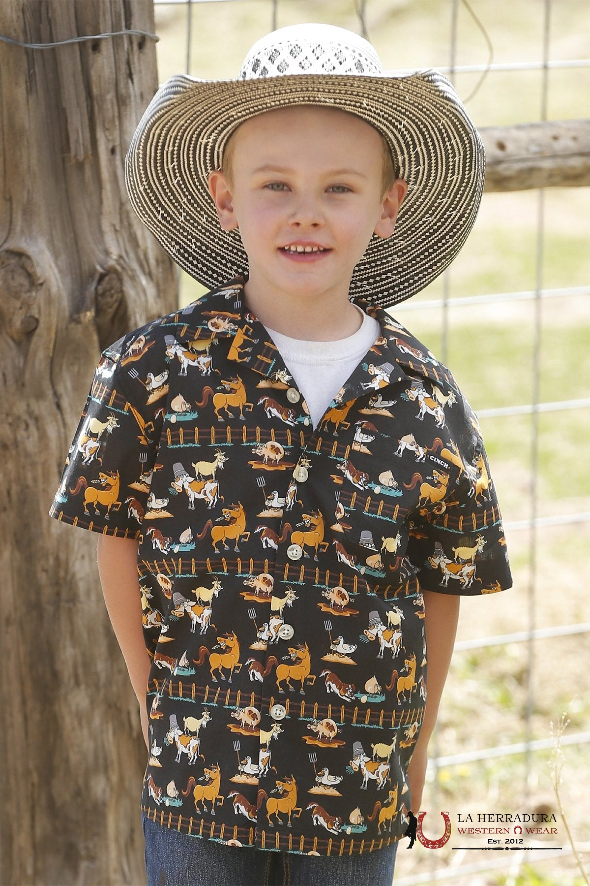 BOY’S SHORT SLEEVE FUNNY FARM CAMP SHIRT - BLACK MTW7170003 NIÑOS