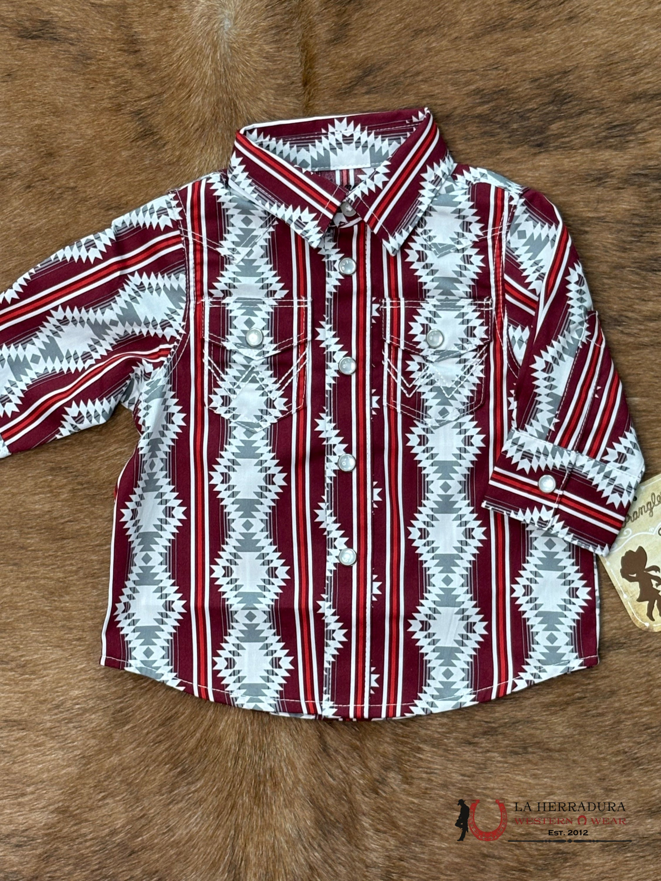 LITTLE BOY’S WRANGLER CHECOTAH RED AZTEC LONG SLEEVE - 112367719 NIÑOS