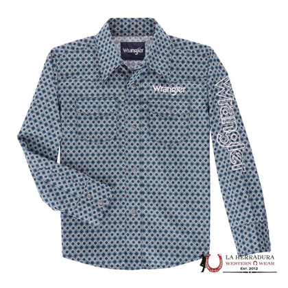 BOY'S WRANGLER LONG SLEEVE SHIRT NAVY/GREEN  112337437
