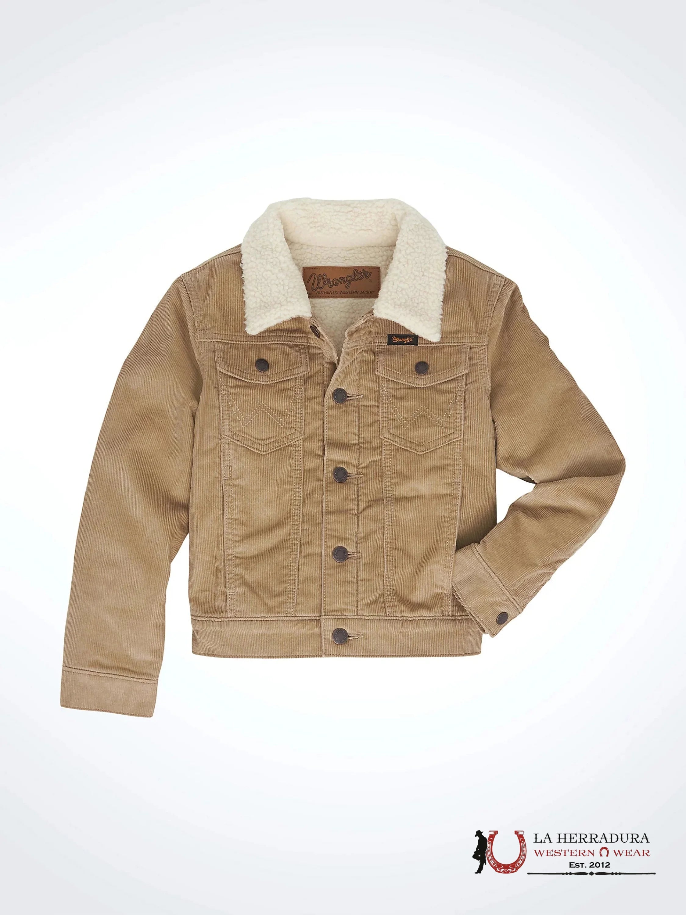 Boy’s Wrangler® Cowboy Cut® Sherpa Lined Corduroy Jacket In Wheat Niños