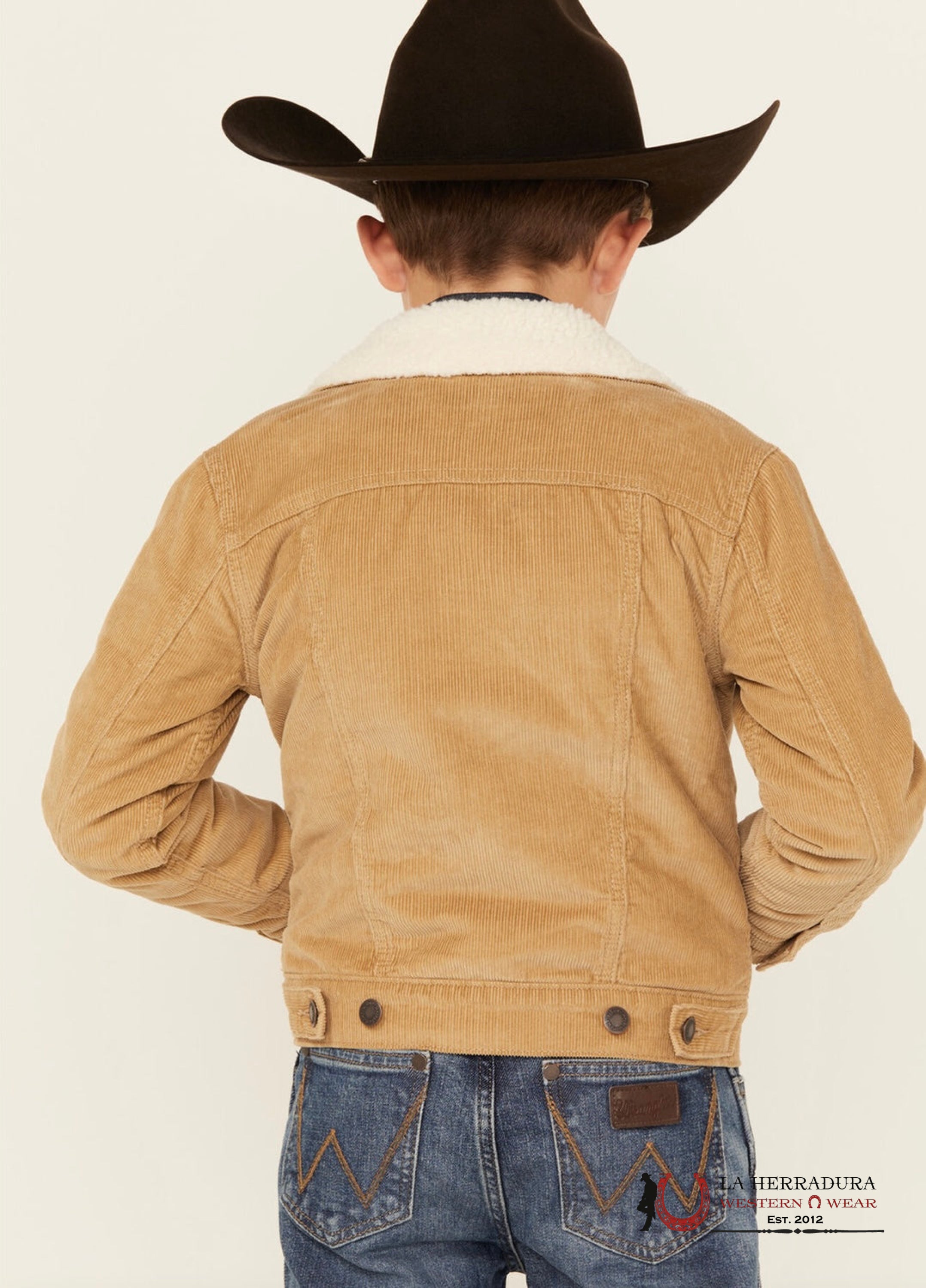 Boy’s Wrangler® Cowboy Cut® Sherpa Lined Corduroy Jacket In Wheat Niños