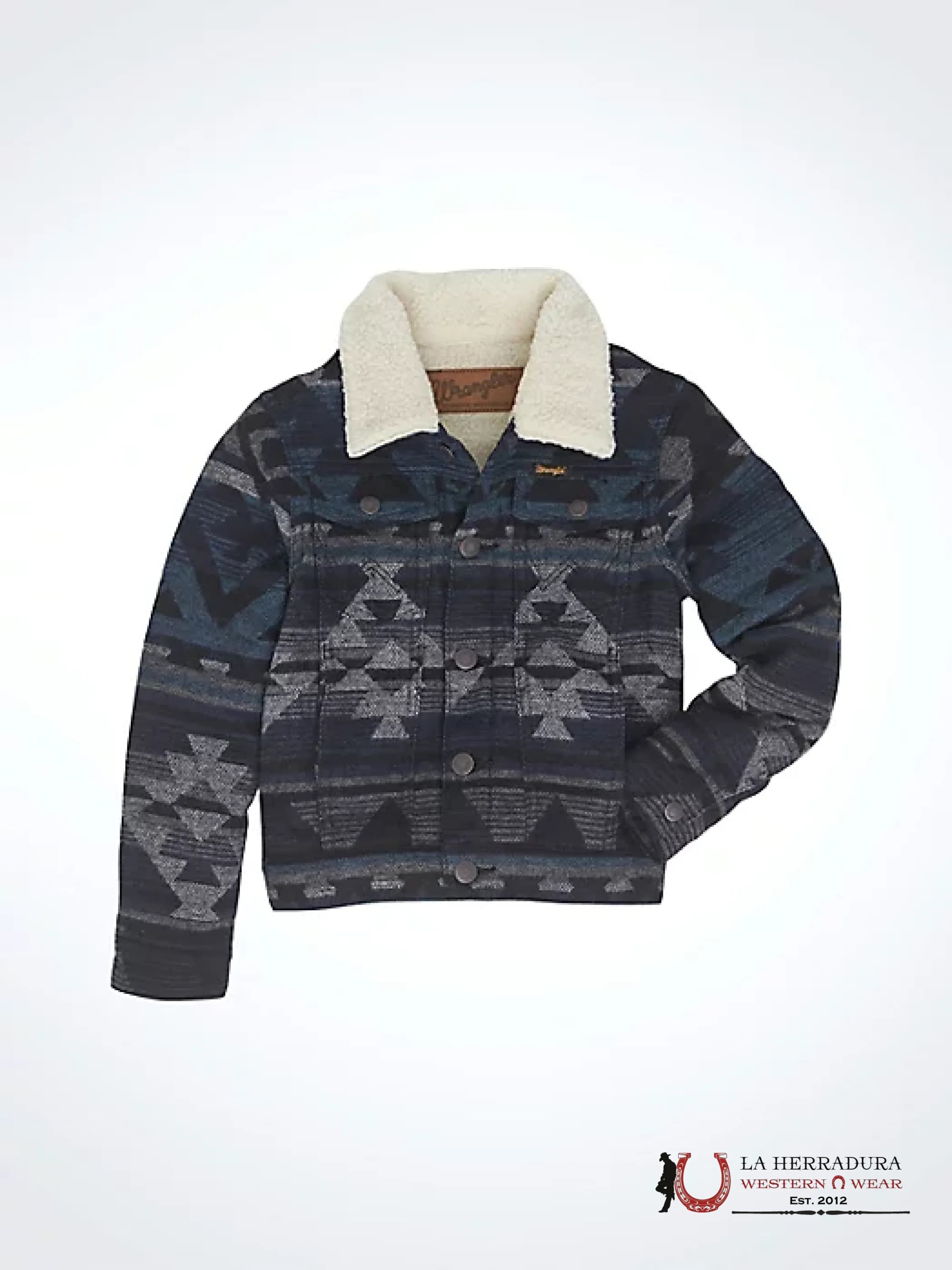 Boy’s Wrangler® Sherpa Lined Jacquard Print Jacket In Navy Waters Niños