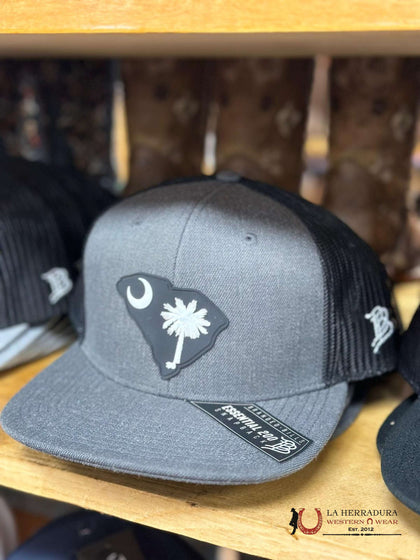BRANDED BILLS CAP BLACK MESH DARK GREY FRONT SC WHITE PALMETTO MOON