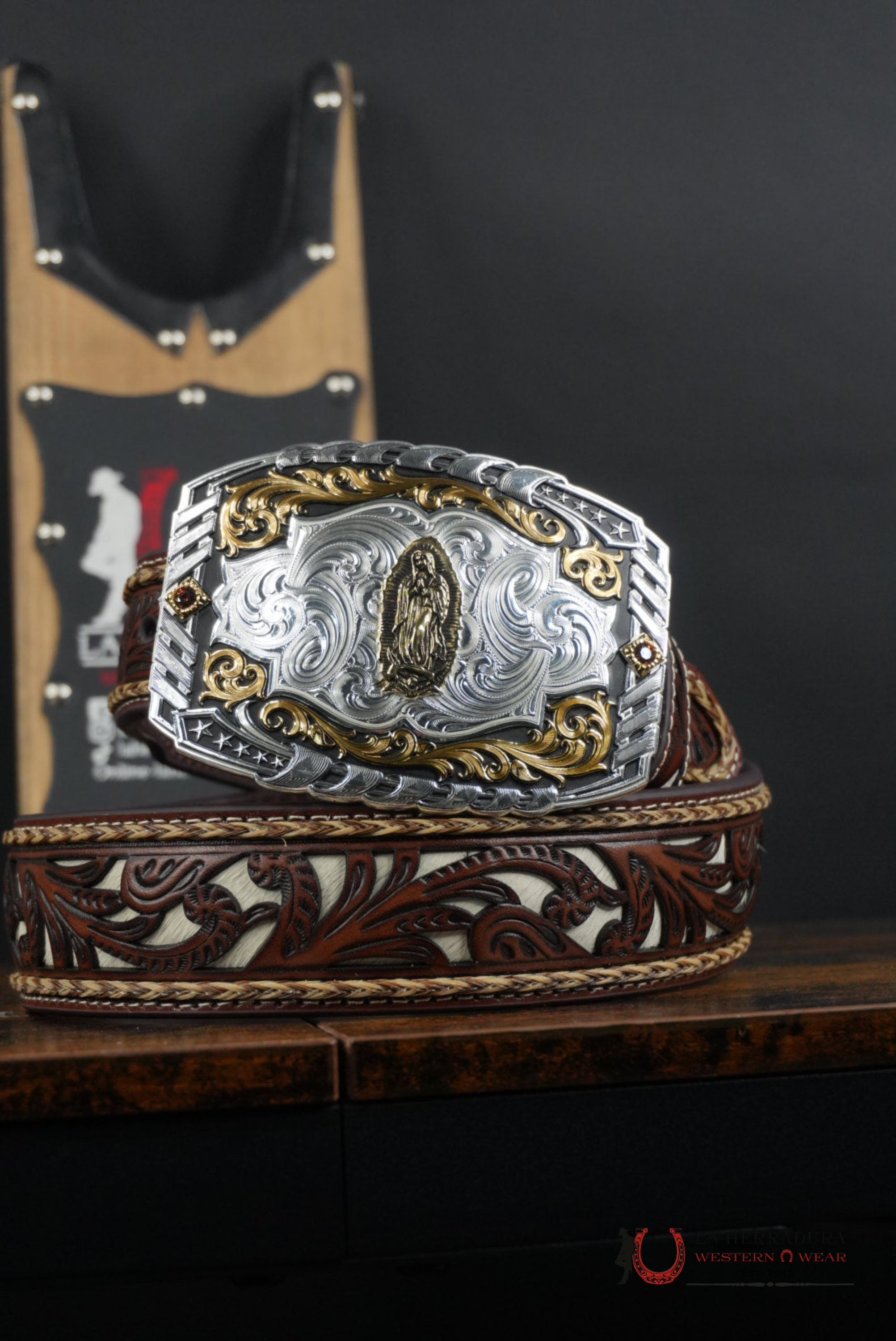 Brown Foral Belt With White CINTURONES HOMBRES