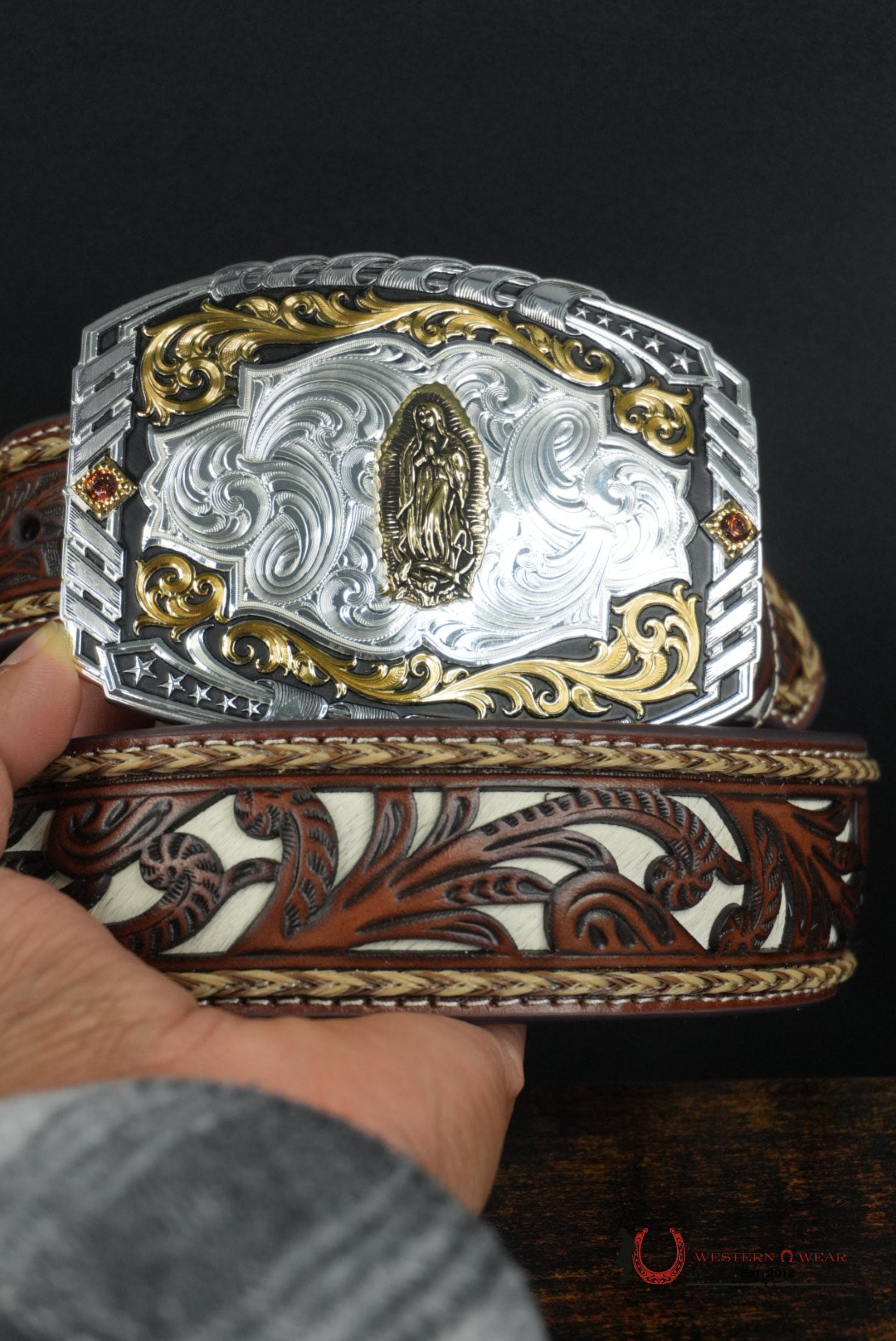 Brown Foral Belt With White CINTURONES HOMBRES