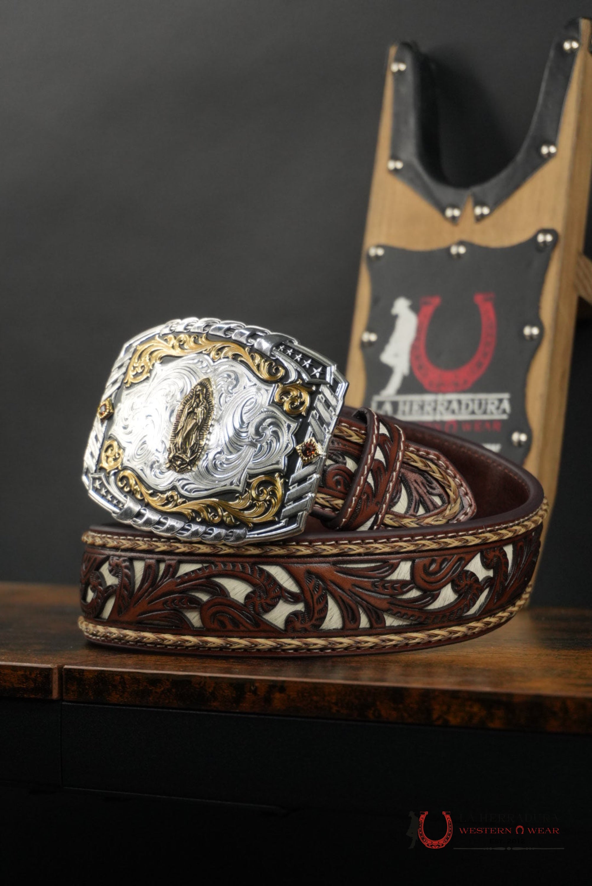 Brown Foral Belt With White CINTURONES HOMBRES