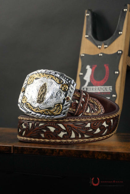 NOCONA MENS BROWN FLORAL WESTERN BELT N210009602