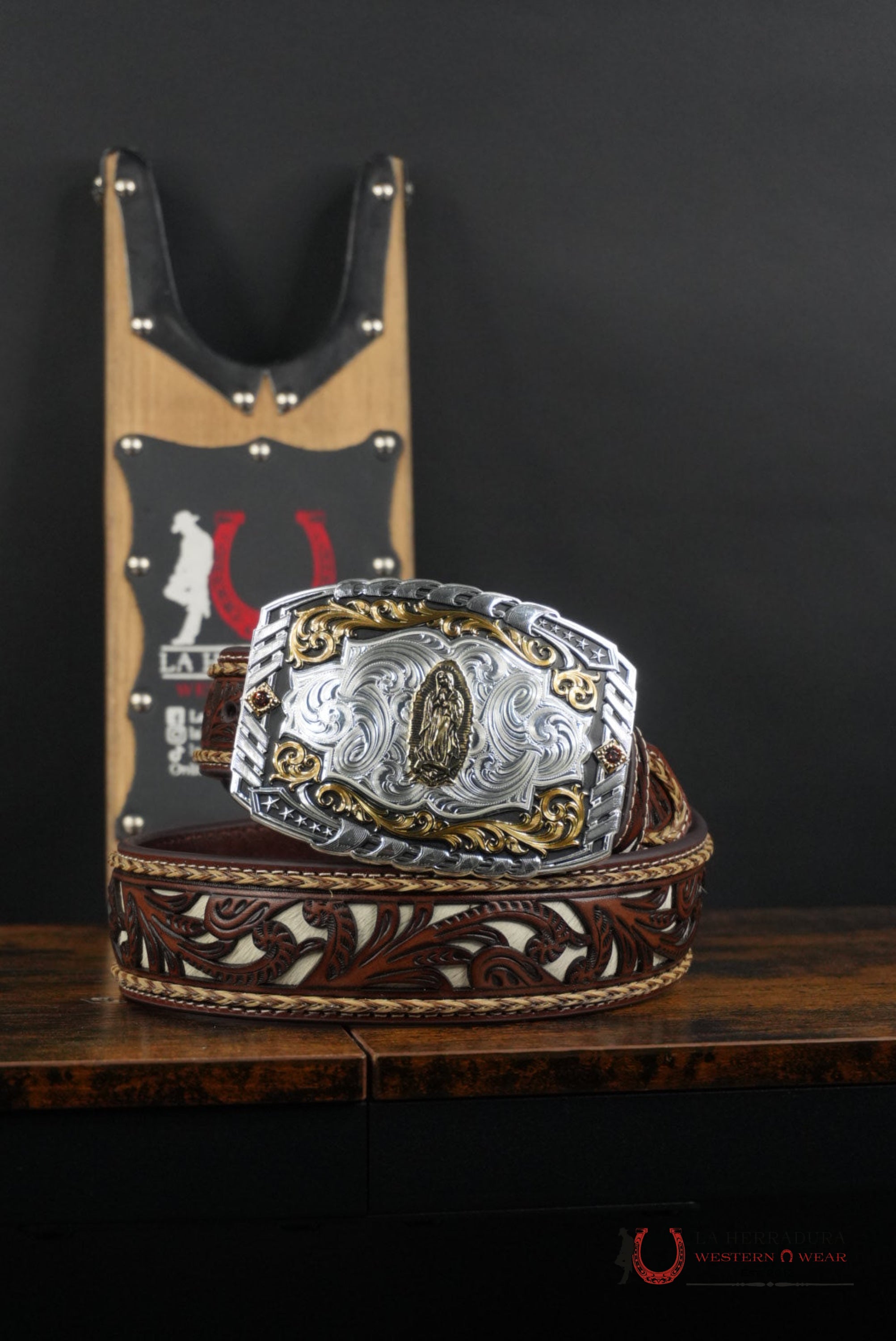 Brown Foral Belt With White CINTURONES HOMBRES