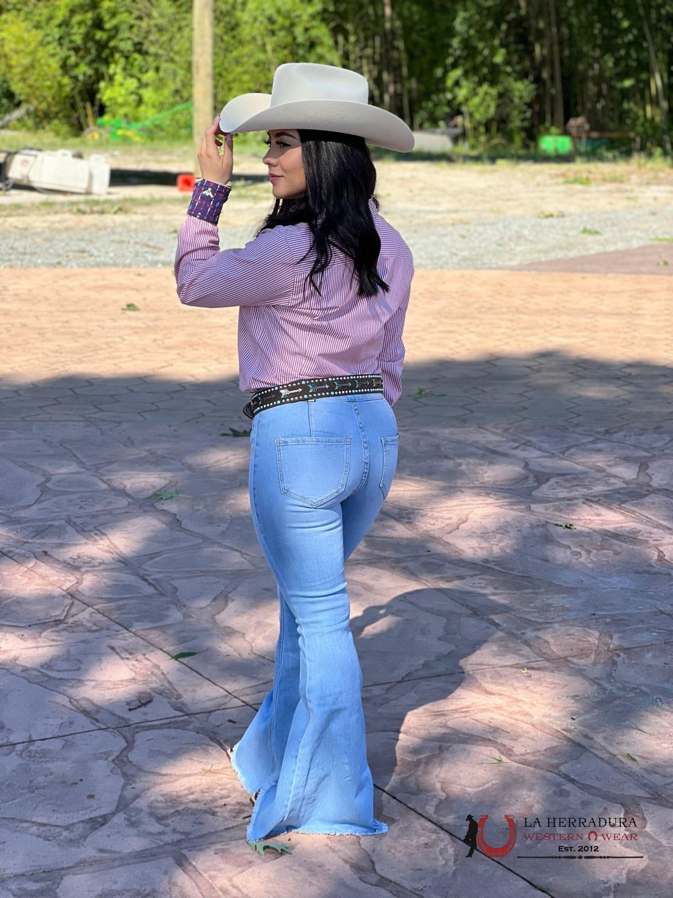 Camisa Ariat For Women Poppy Red/ White Stripe Ropa Mujeres