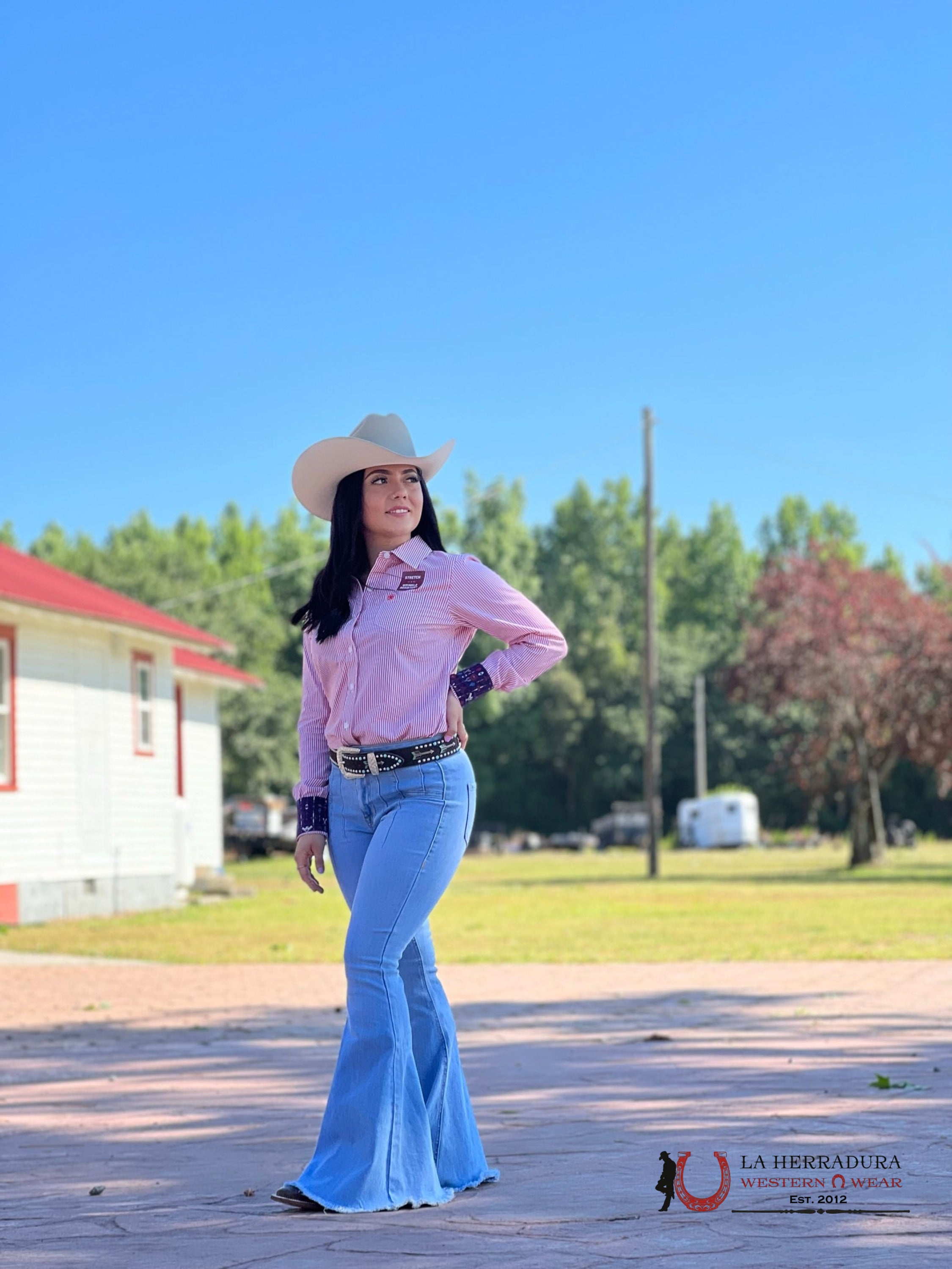 Camisa Ariat For Women Poppy Red/ White Stripe Ropa Mujeres