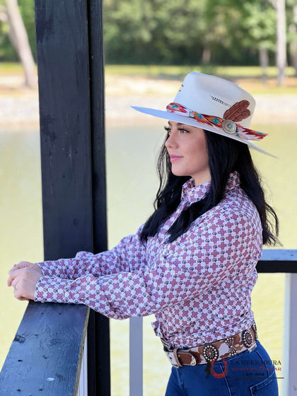 CAMISA PARA MUJERES CINCH BLANCO ESTAMPADO ROSA 547