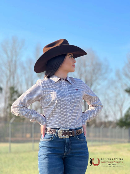 CAMISA PARA MUJERES CINCH BLANCO ROMBOS VINO