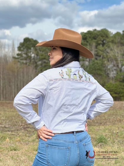 CAMISA PARA MUJERES CINCH BLUE DISEÑO DETRAS CACTUS