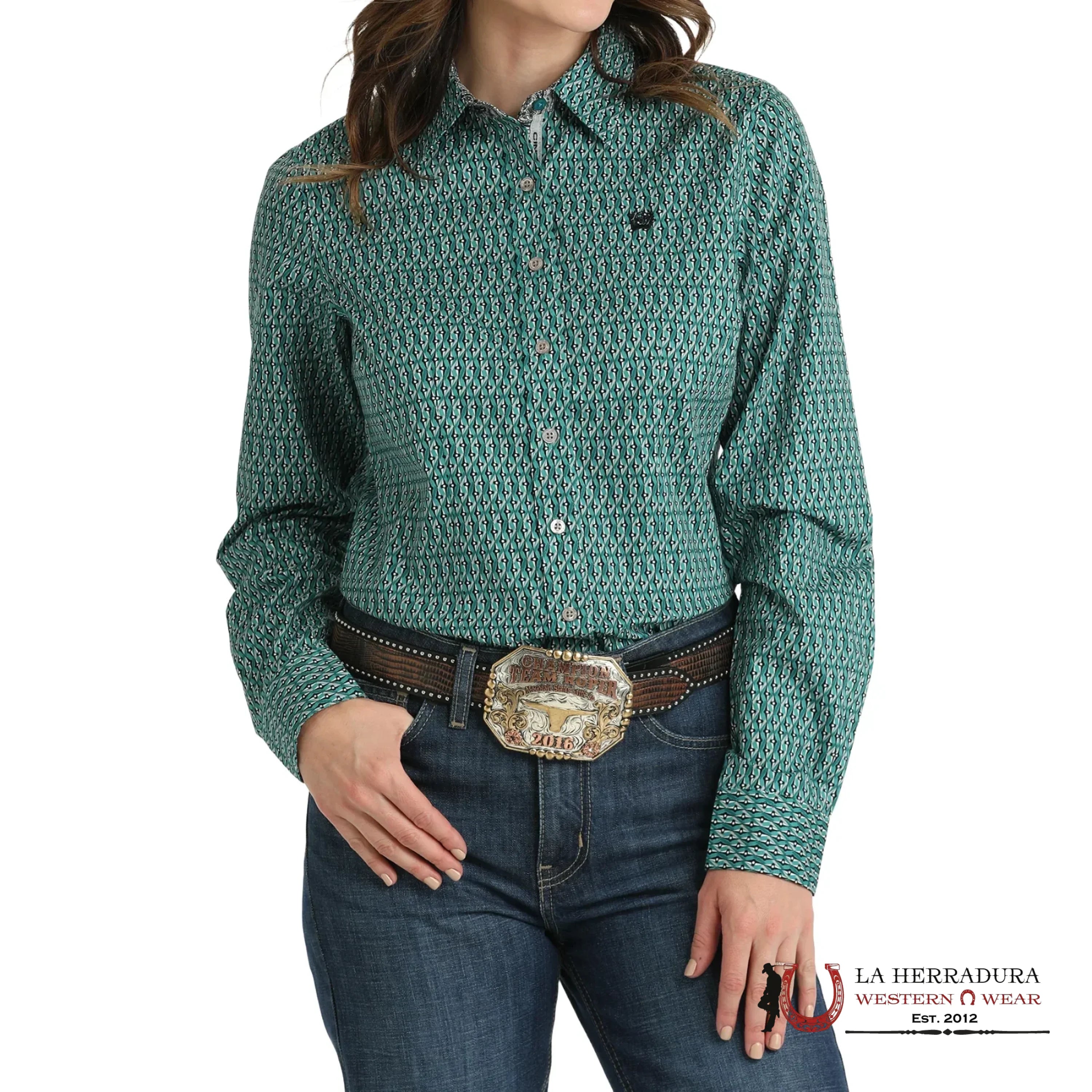 CAMISA PARA MUJERES CINCH Green Western Print MSW9165054 ROPA MUJERES