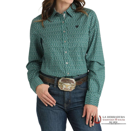CAMISA PARA MUJERES CINCH Green Western Print MSW9165054