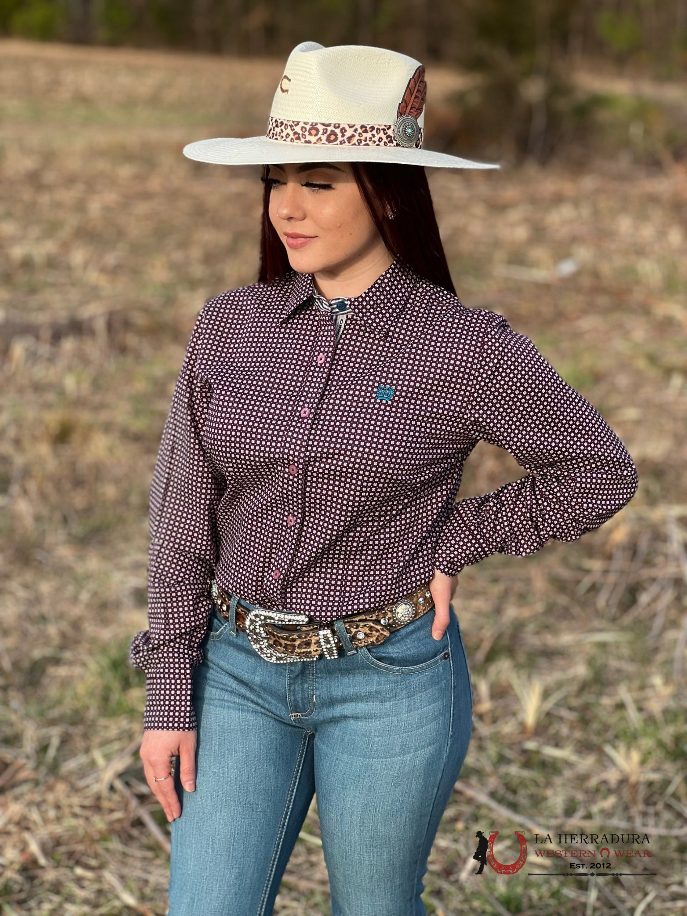 Camisa Para Mujeres Cinch Morada Blanco Ropa