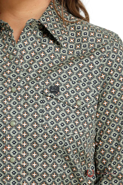 WOMEN SHIRT CINCH GREEN WITH BLACK MSW9201044