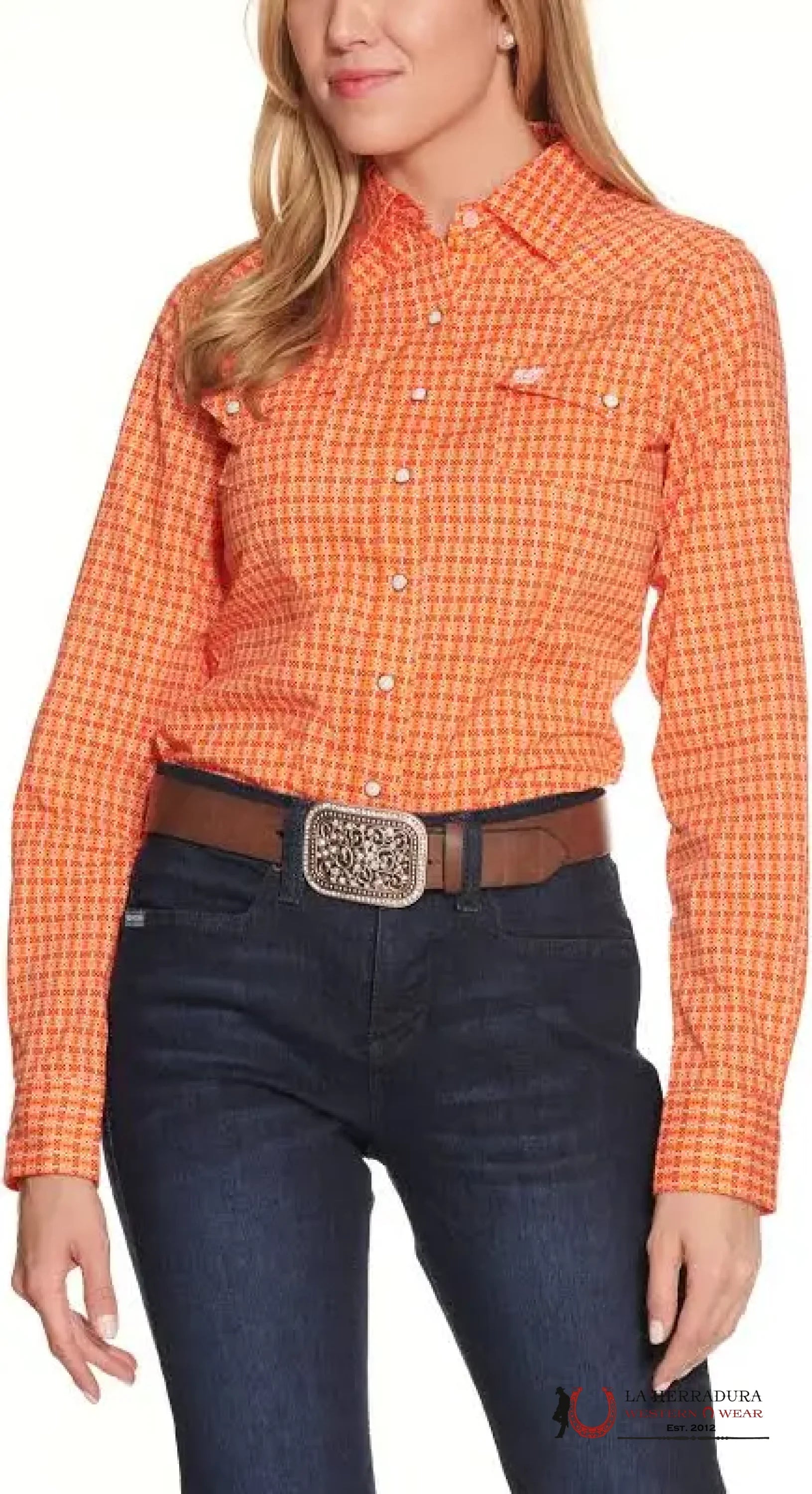 Camisa Para Mujeres Cinch Orange And Red Print Ropa