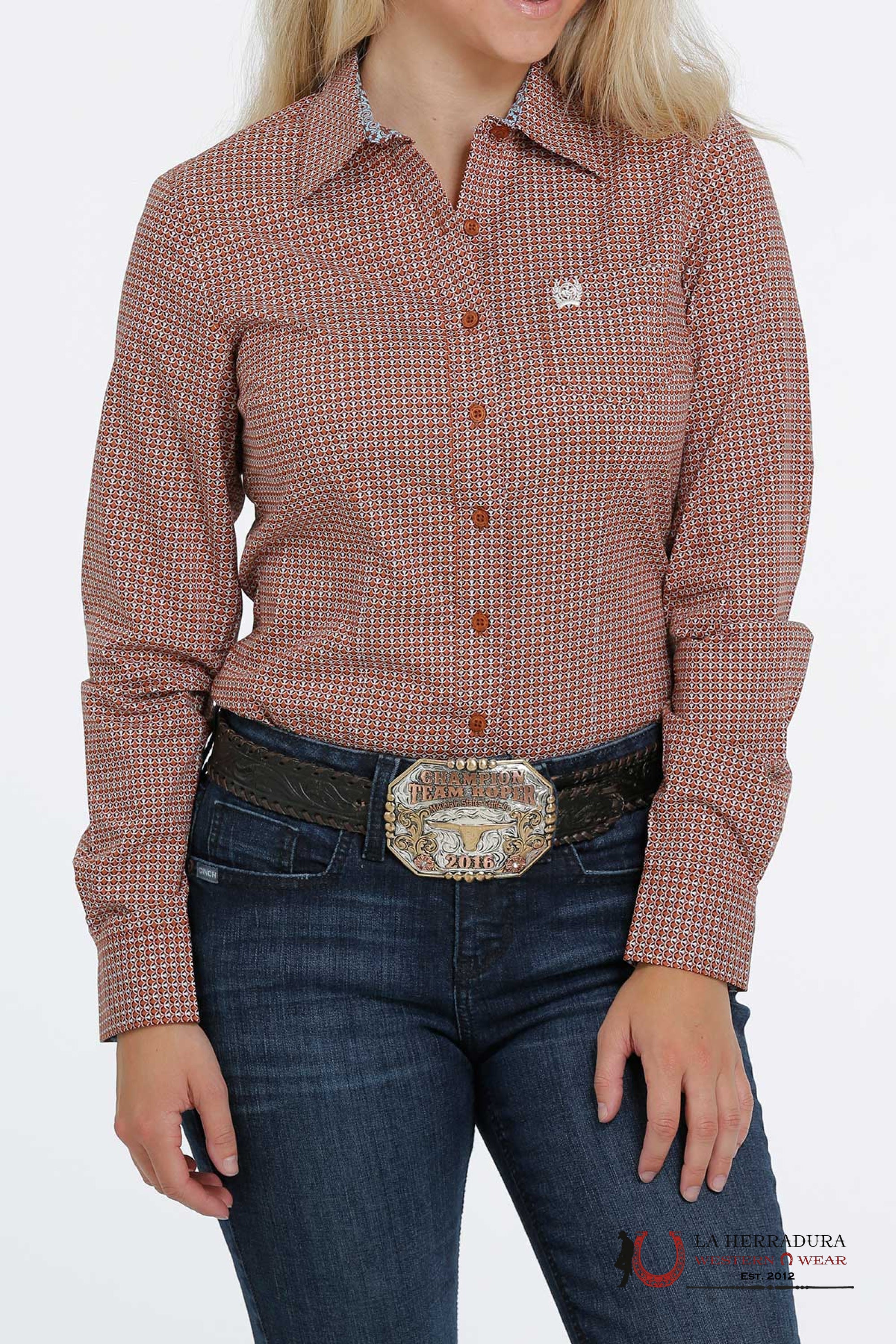 CAMISA PARA MUJERES CINCH ORANGE ROMBOS BLUE MSW9164177 ROPA MUJERES