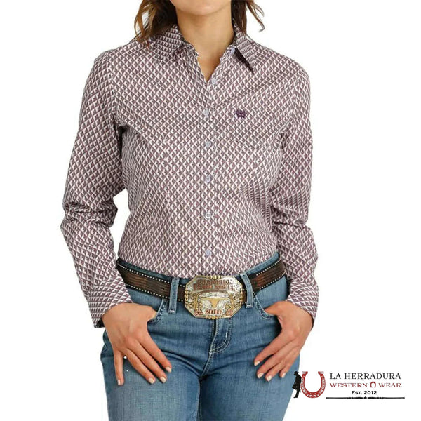 CAMISA CINCH PARA MUJER ESTAMPADO GEOMÉTRICO MORADO MSW9164222