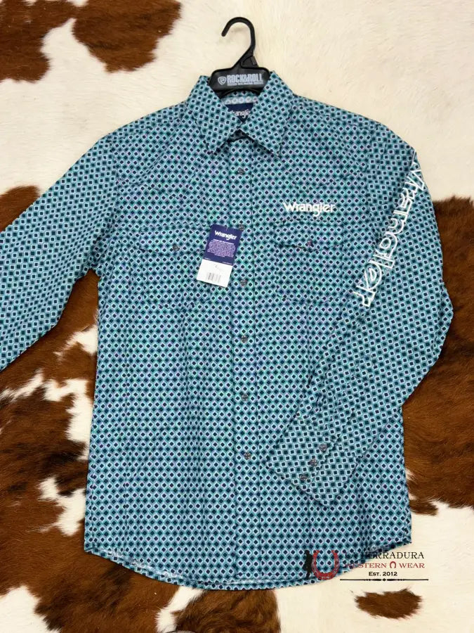 Camisa Wrangler Harbor Blue Patterned Long Sleeve Ropa Hombres