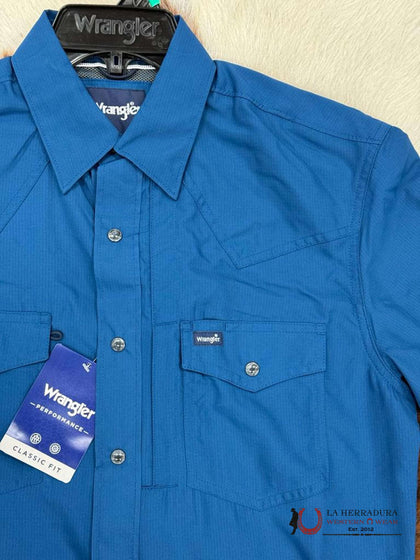 CAMISA WRANGLER MARINE BLUE SHORT SLEEVE