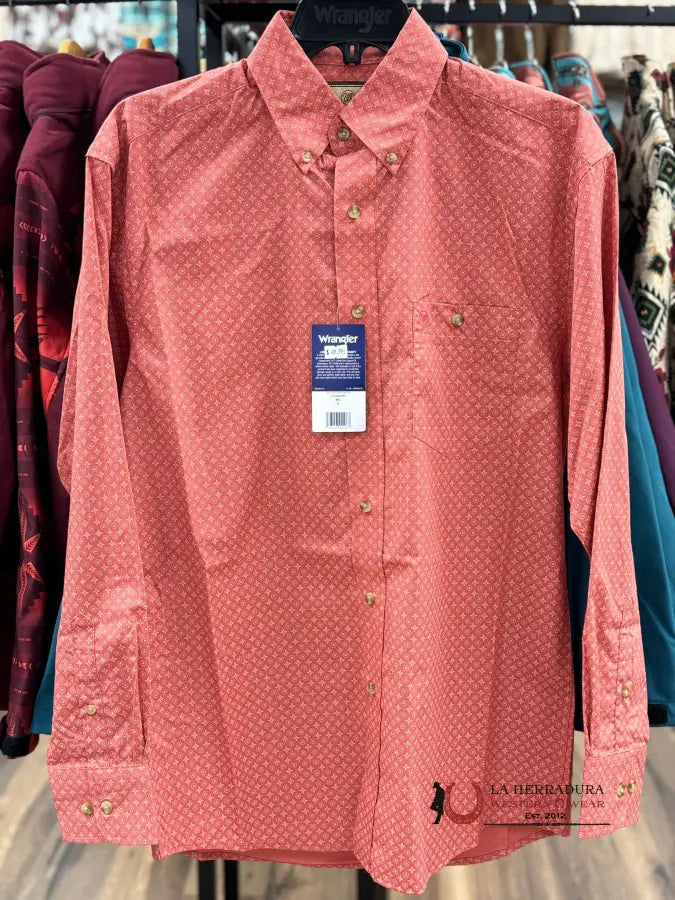 Camisa Wrangler Starfish Orange Patterned Long Sleeve Ropa Hombres