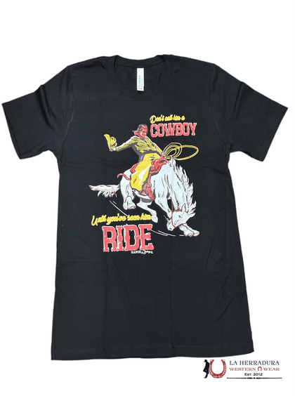 CANVAS BELLA WOMEN T-SHIRT BLACK BRONC RIDER DONT CALL HIM A COWBOY