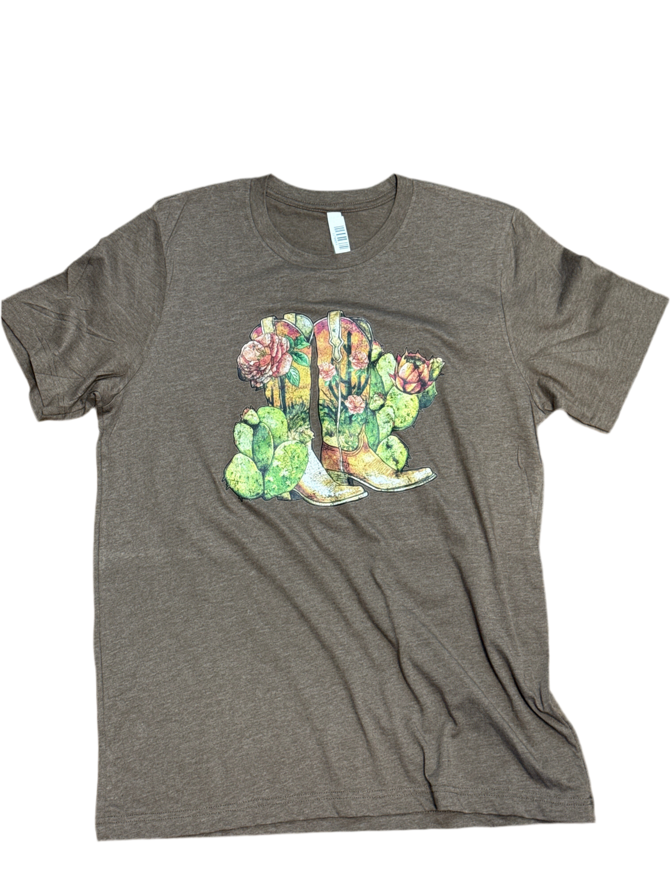 CANVAS BELLA WOMEN T-SHIRT BROWN FLOWER BOOTS ROPA MUJERES