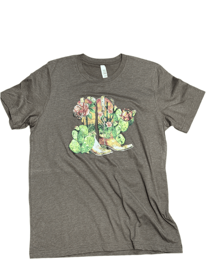 CANVAS BELLA WOMEN T-SHIRT BROWN FLOWER BOOTS