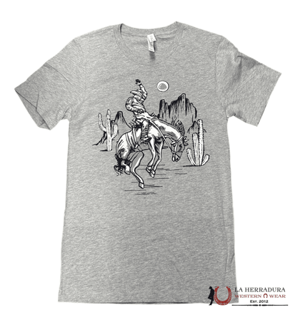 CANVAS BELLA WOMEN T-SHIRT GREY BRONC RIDER IN DESERT