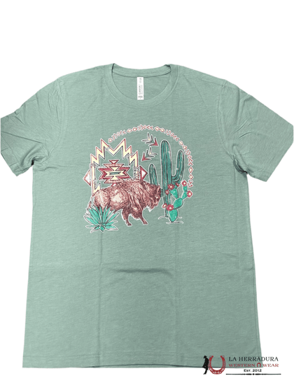 CANVAS BELLA WOMEN T-SHIRT TEAL BUFFALO CACTUS
