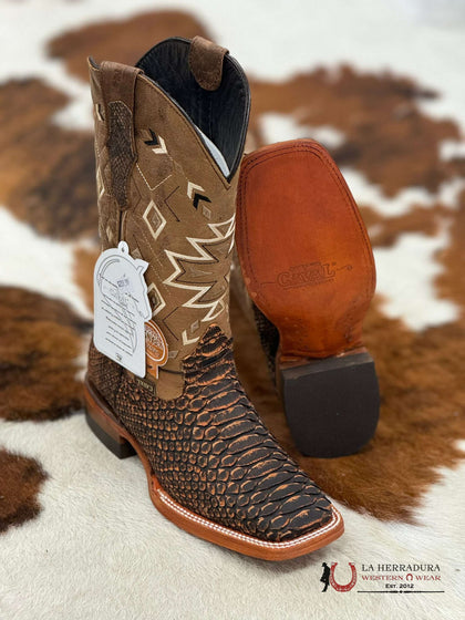 CAVAL EXOTIC TX COGÑAC PYTHON SQ. TOE BOOT