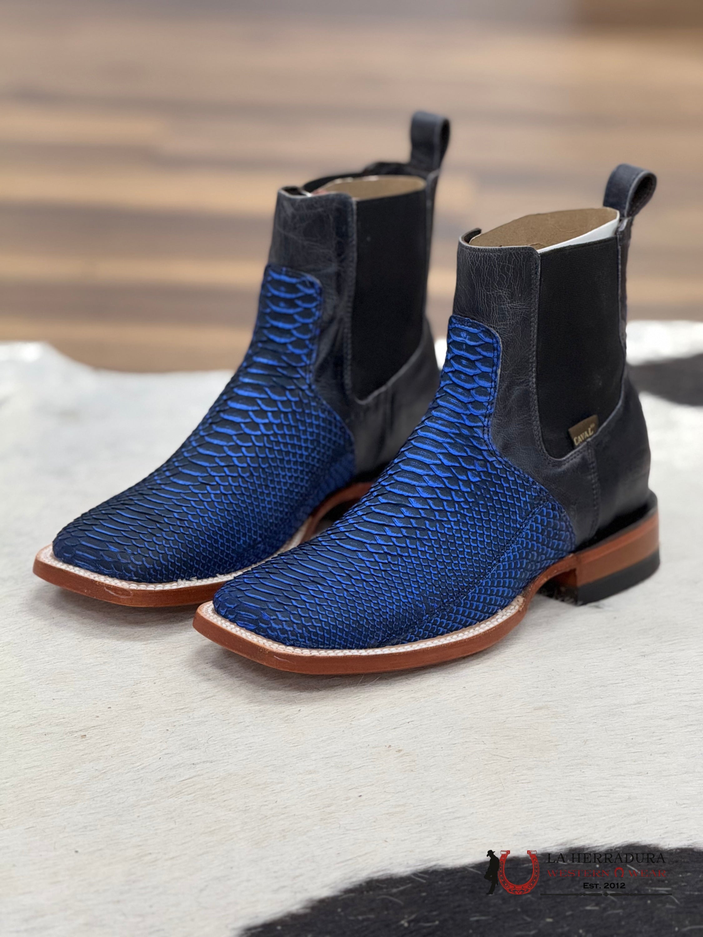 Caval Short Boot Exotic Python Azul Botas Hombres