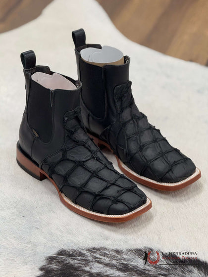 CAVAL SHORT BOOT EXOTIC MATTE BLACK FISH SQ. TOE