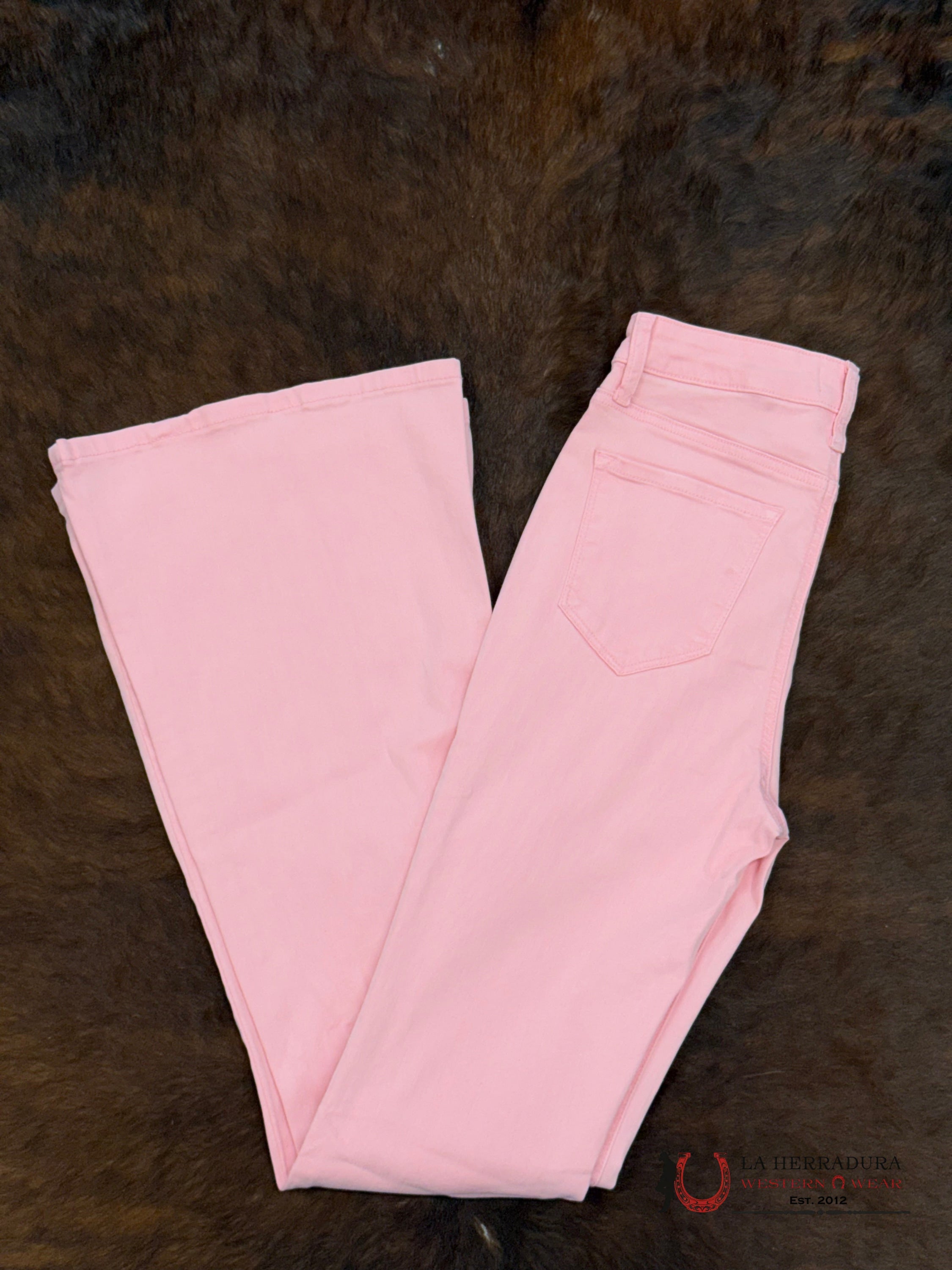 CELLO BUBBLE GUM PINK MID RISE FLARE JEAN ROCK&ROLL JEANS WOMEN