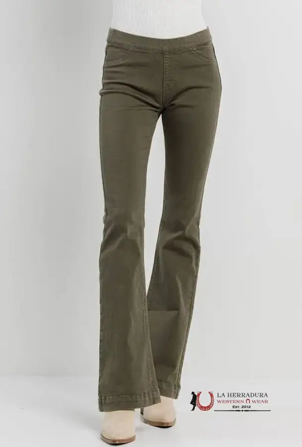 Cello High Rise Olive Green Flare Jean Rock&Roll Jeans Women