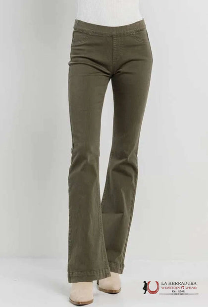 PANTALÓN ACAMPANADO VERDE OLIVA DE TIRO ALTO CELLO