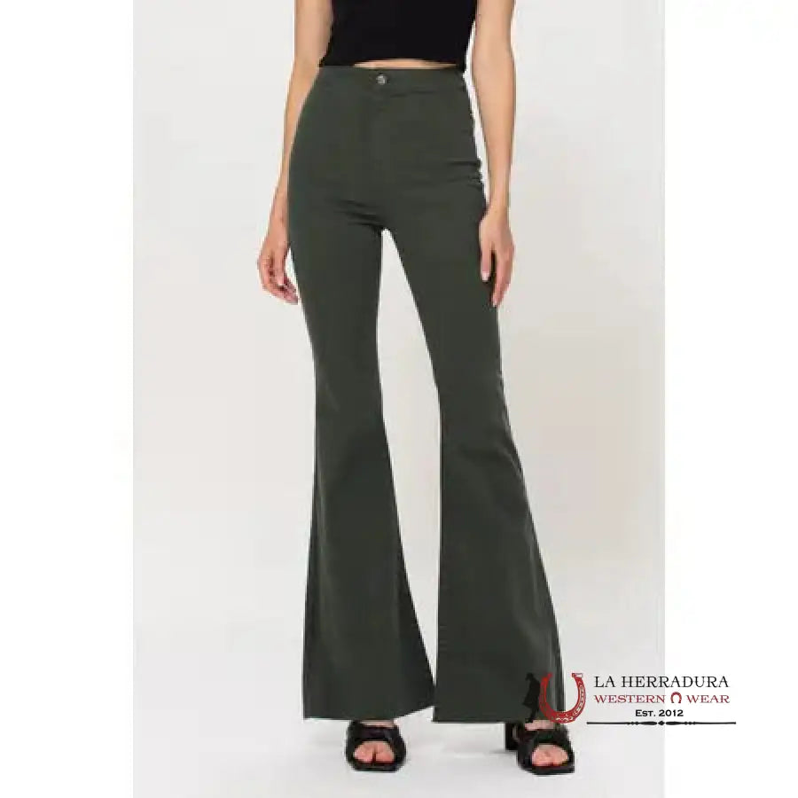 Cello High Rise Olive Green Flare Jean Rock&Roll Jeans Women