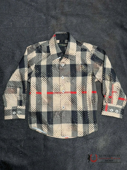 CAMISA CHUXX ITALY DESIGN PARA NIÑOS CAQUI Y ROJA LCS121