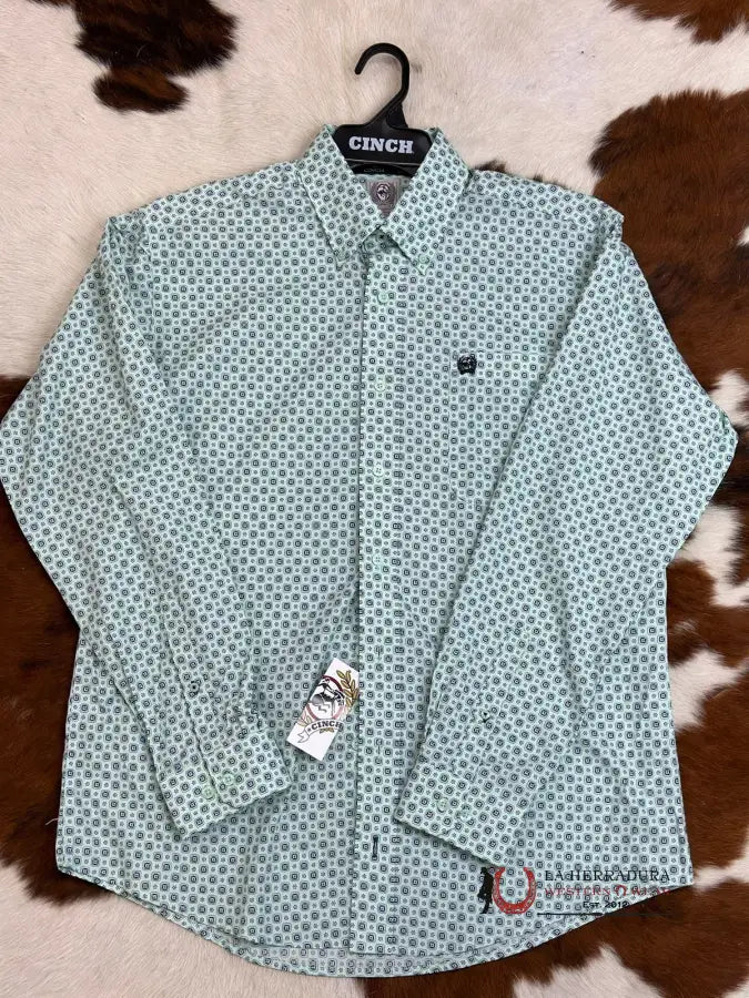 Cinch Aqua Green Patterned Long Sleeve Button Up Ropa Hombres