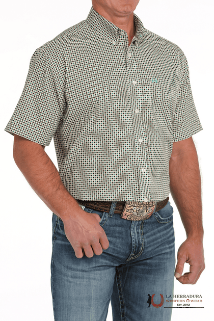 CINCH ARENA FLEX CREAM GEO PRINT MENS SHORT SLEEVE SHIRT MTW1704148