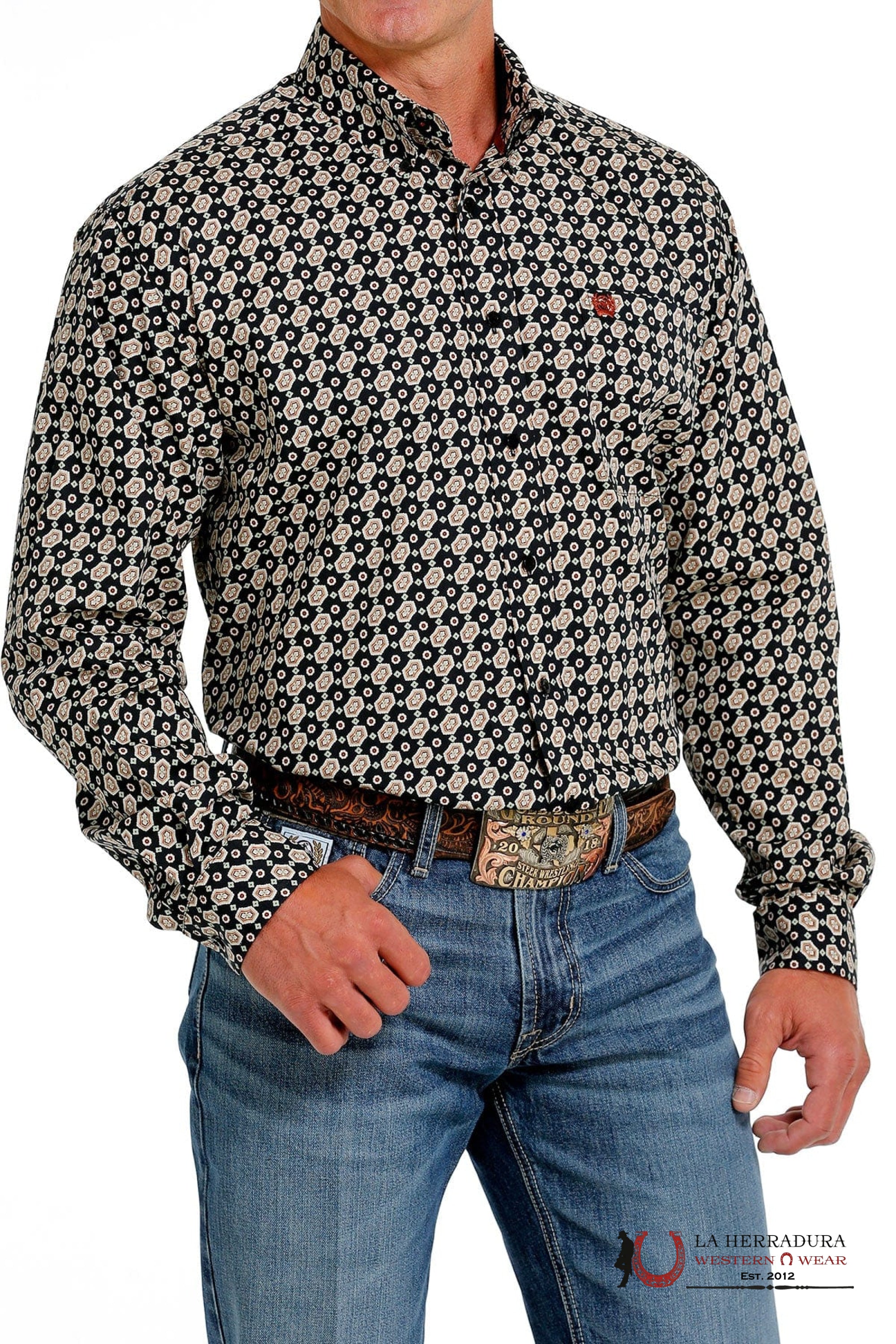 Cinch Black Patterned Long Sleeve Button Up MTW1105613 ROPA HOMBRES
