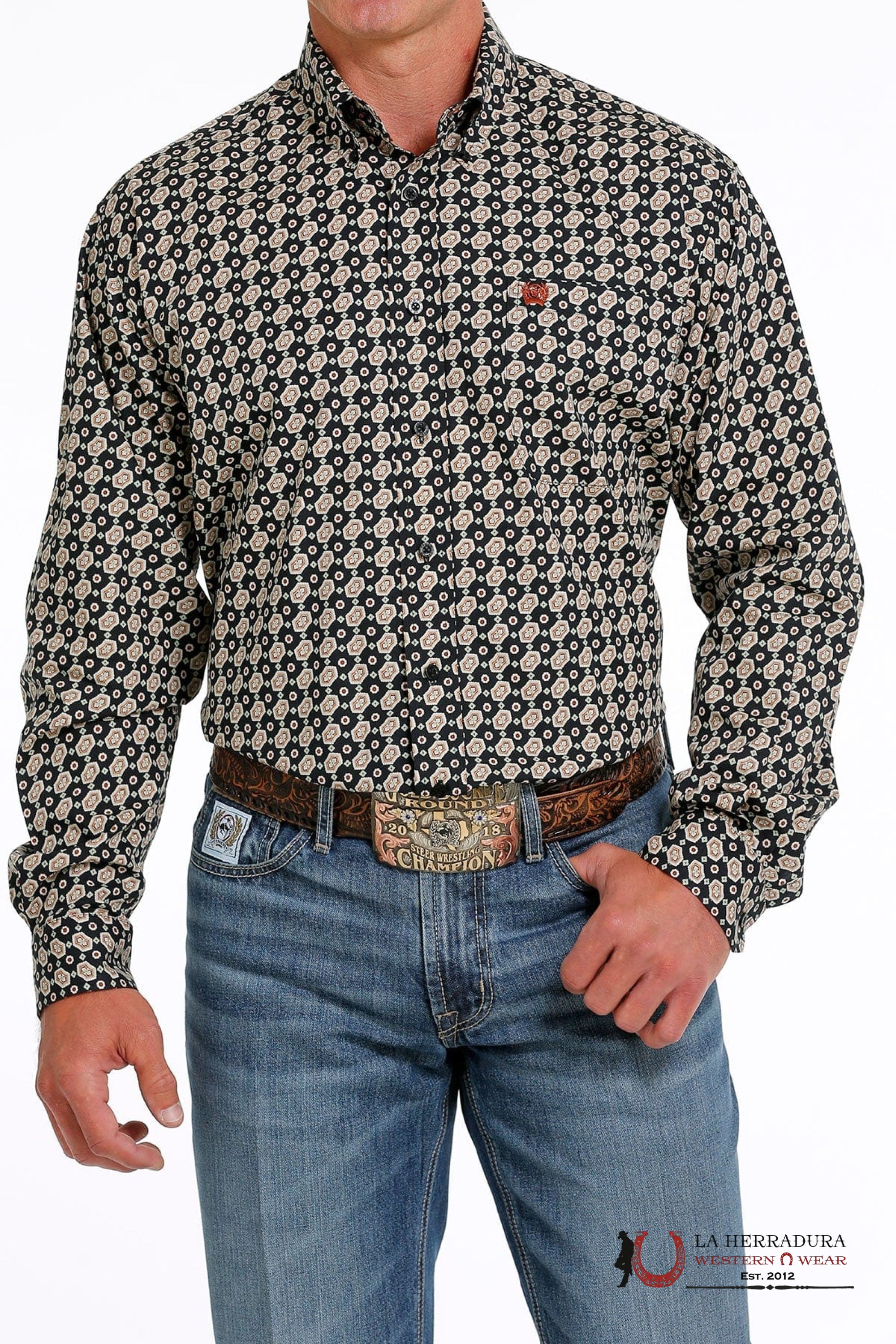 Cinch Black Patterned Long Sleeve Button Up MTW1105613 ROPA HOMBRES